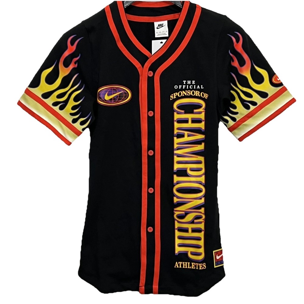 Nike Henley Baseball Button Shirt Men Size X-Small Flames Championship New